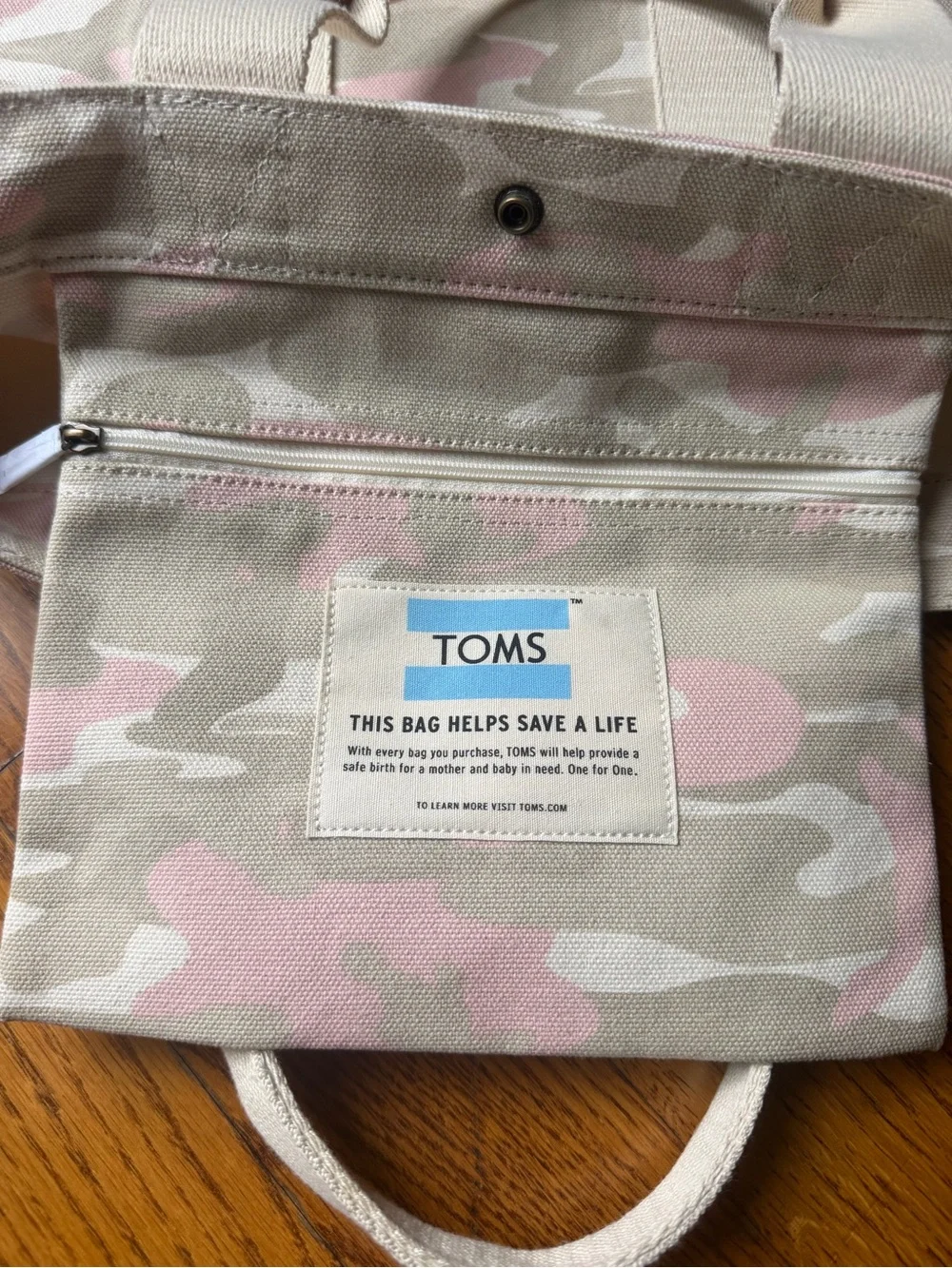 TOMS Pink Camo Canvas Crossbody Tote Bag Convertible Snap Top